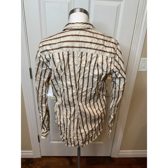 Frank & Eileen Barry Crinkle Cream, Tan & Black Striped Button-Up Shirt, Size XL - Picture 4 of 5